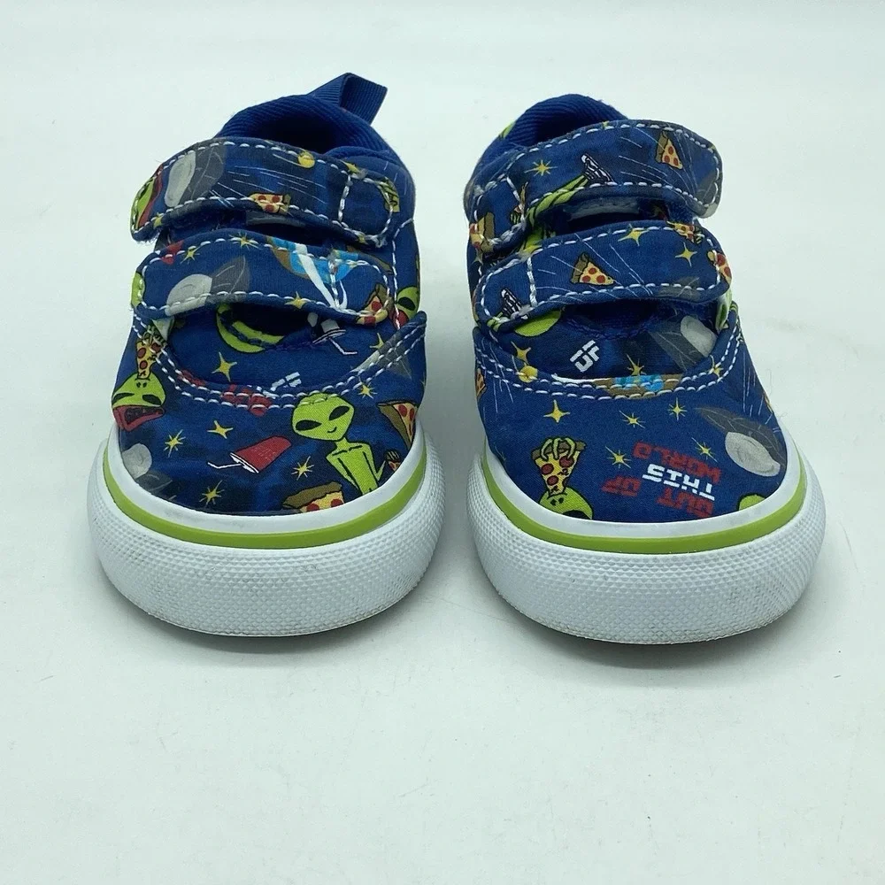 Vans Toddler 4 Slip On Blue Space Alien Pizza Print Sneakers Shoes Skater Y2K
